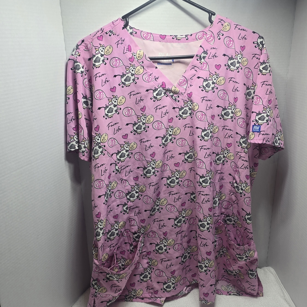 Pink Graphic Women's Short Sleeve Scrub Top